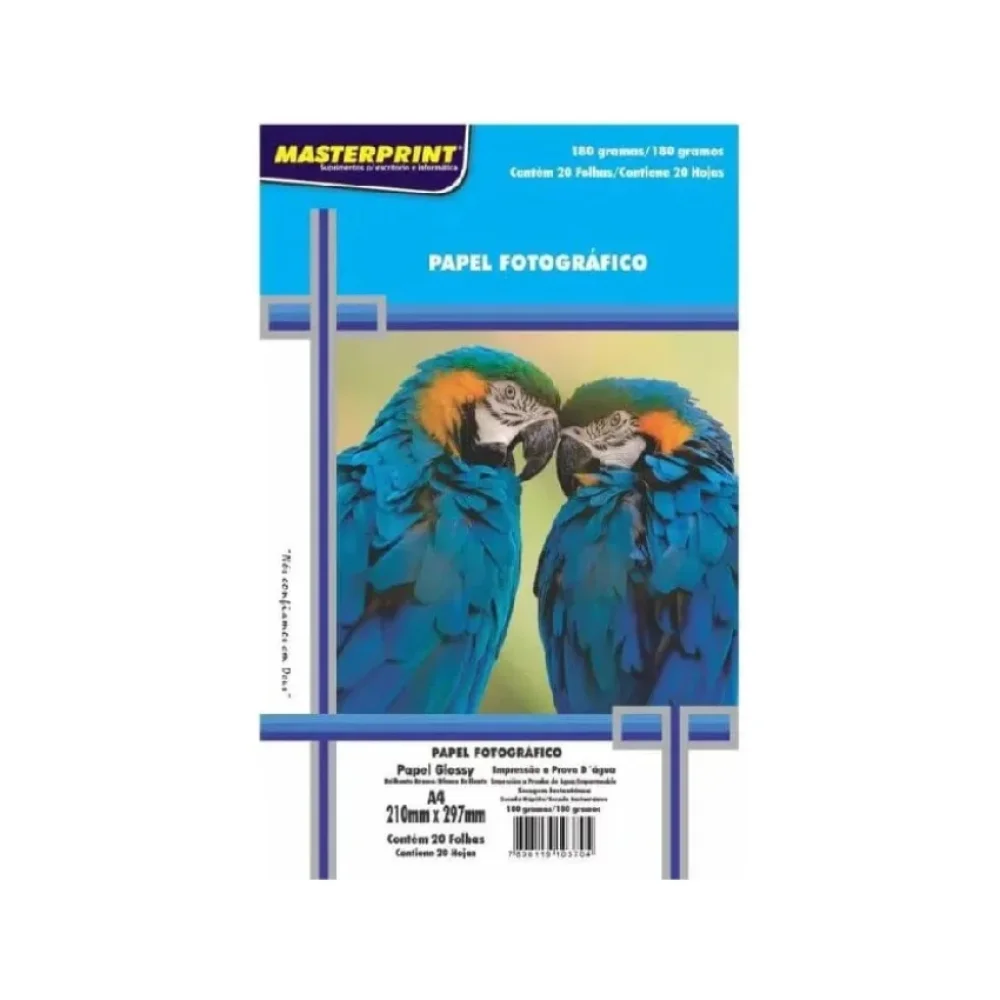 PAPEL FOTO GLOSSY A-4 180G C/ 20 FLS MASTERPRINT