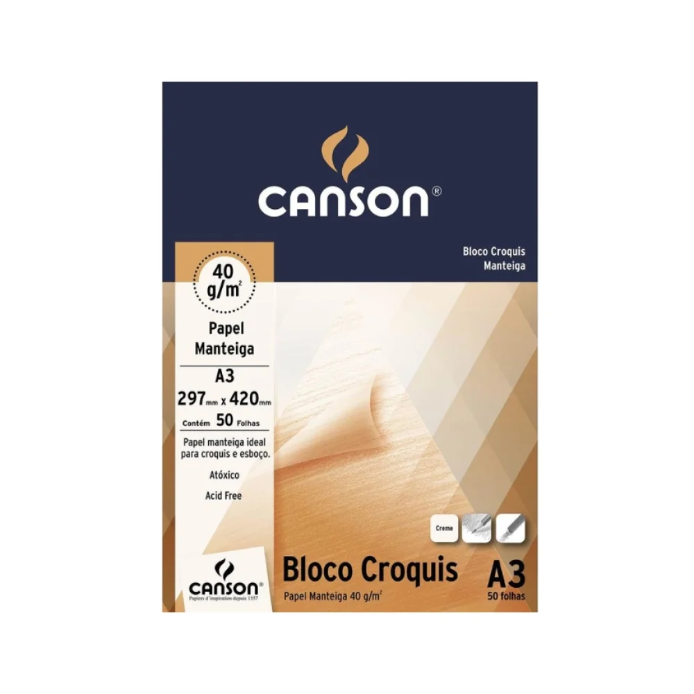 PAPEL MANTEIGA CROQUIS A-3 40G 50 FLS CANSON