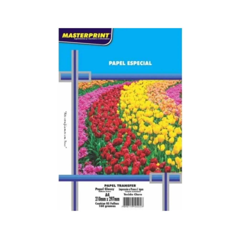 PAPEL TRANSFER A-4 P/ TECIDO CLARO C/ 5 FLS MASTERPRINT