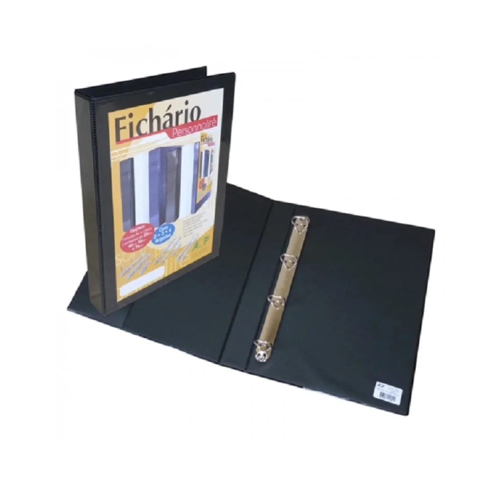PASTA FICHARIO OFICIO 4 ARGOLAS PLASTIFICADA 40 MM PRETA POLIBRAS