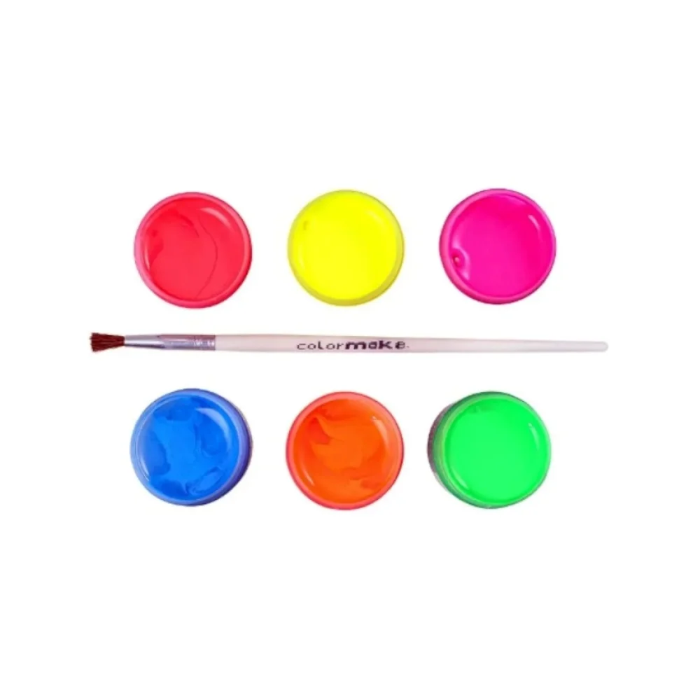 PINTURA FACIAL C/ 6 CORES NEON 15ML + PINCEL MAKE