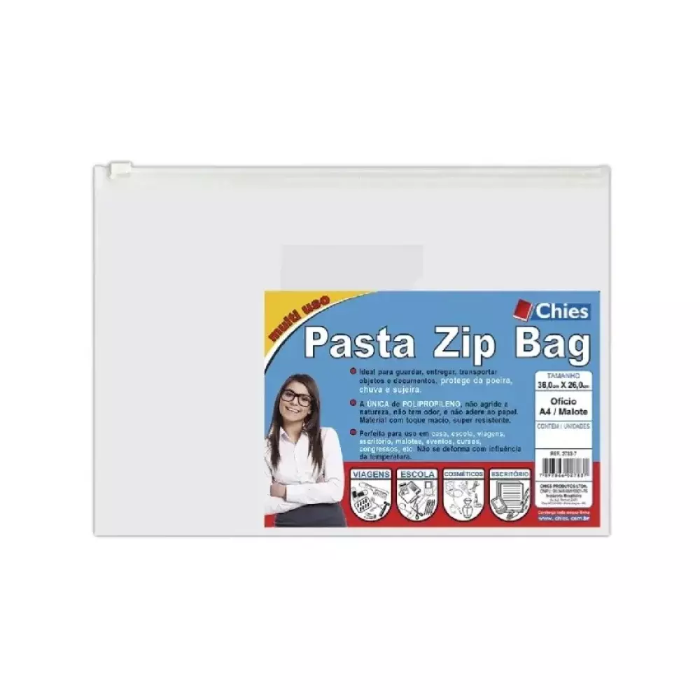 SACO PLÁSTICO ZIP BAG OFÍCIO 26 X 36 CM CRISTAL 2783 HEMON