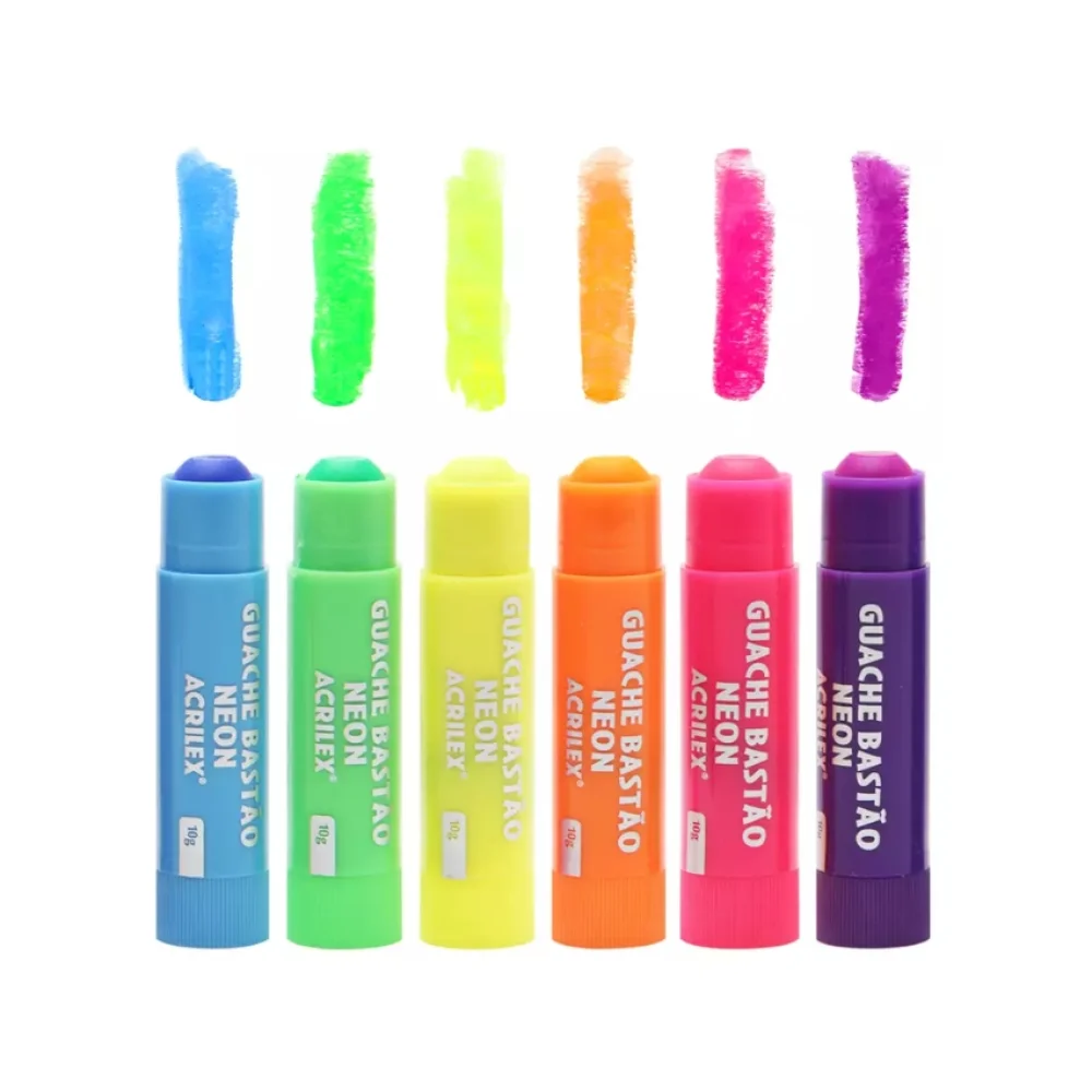 TINTA GUACHE BASTÃO 6 CORES NEON 02008 ACRILEX