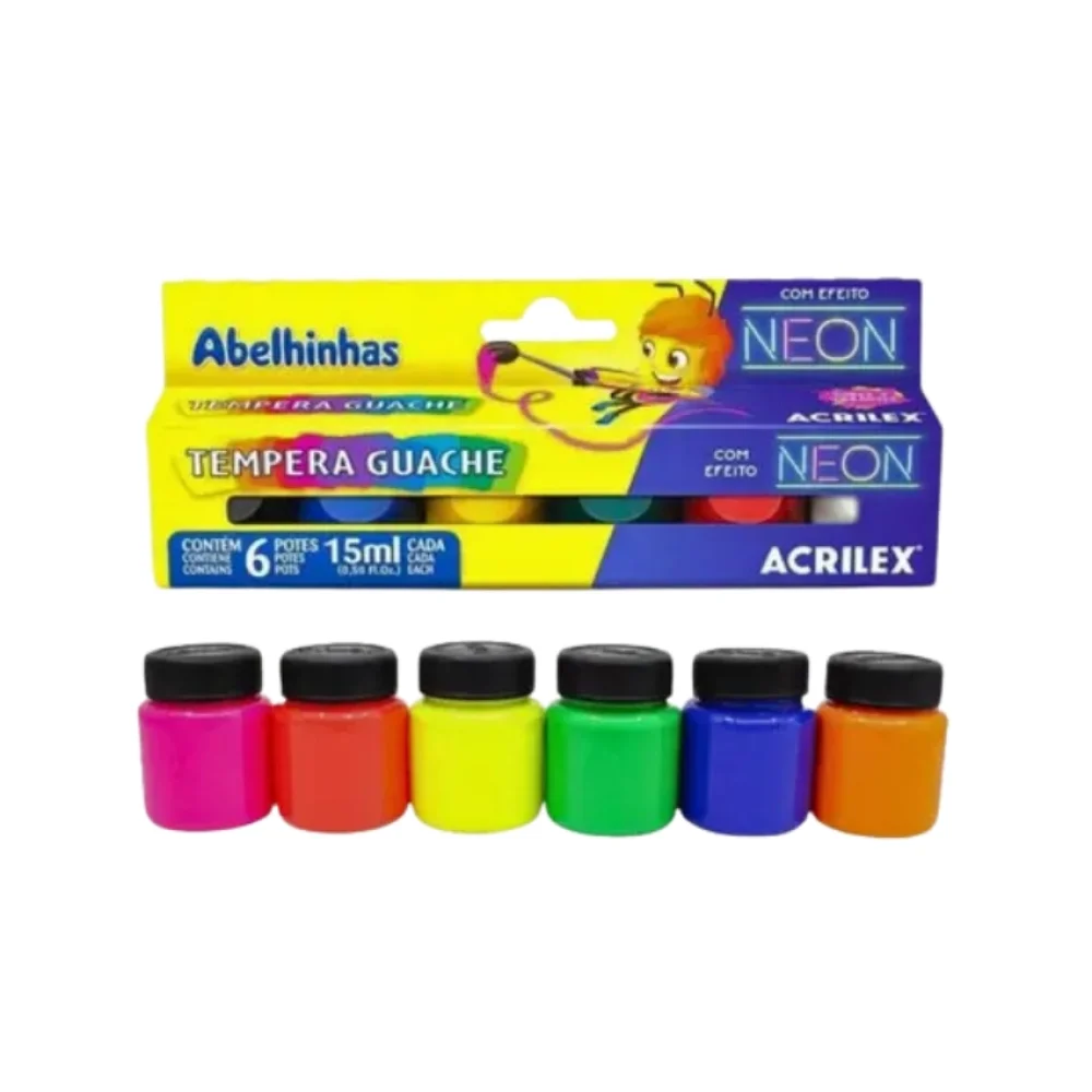 TINTA GUACHE 15 ML C/ 6 CORES NEON 01006 ACRILEX