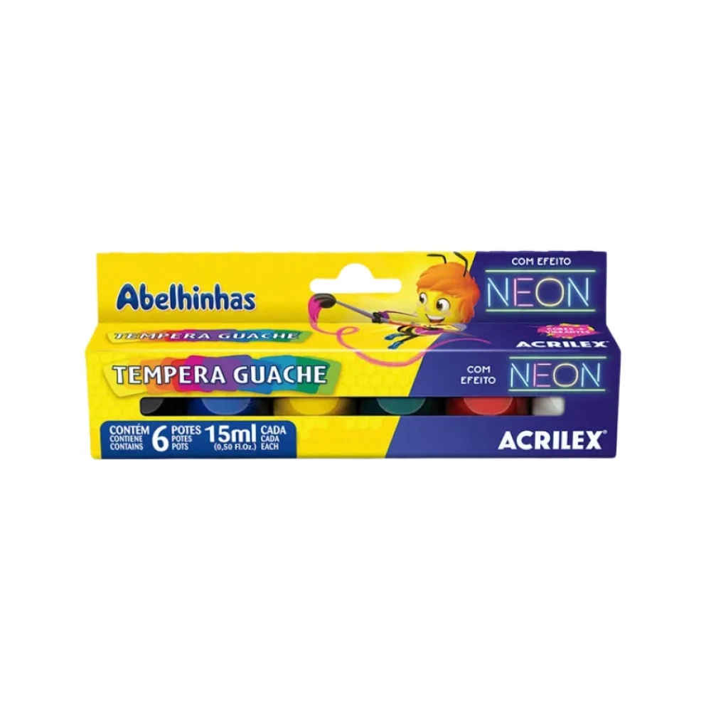 TINTA GUACHE 15 ML C/ 6 CORES NEON 01006 ACRILEX
