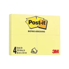BLOCO ADESIVO 38 X 50 MM C/ 400 FLS C/ 4 UN AMARELO POST-IT 3M