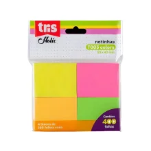 BLOCO ADESIVO 40 X 50 MM C/ 400 FLS 4 CORES NEON T003 677446 TRIS