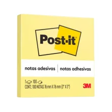 BLOCO ADESIVO 76 X 76 MM C/ 100 FLS AMARELO POST-IT 3M