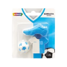 BORRACHA FUTEBOL AZUL E BRANCO C/ 3 UN 21964 ACRILEX