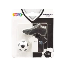 BORRACHA FUTEBOL PRETO E BRANCO C/ 3 UN 21961 ACRILEX