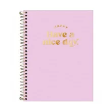 CADERNO CAPA PLASTICA COLEGIAL ESPIRAL 10X160 FLS ROSA HAPPY TILIBRA