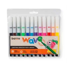 CANETA HIDROCOR 12 CORES PONTA GROSSA WAVE 614465 BAZZE TRIS