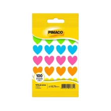 ETIQUETA CORAÇÃO 18 MM C/ 100 ETQ COLORIDO NEON PIMACO