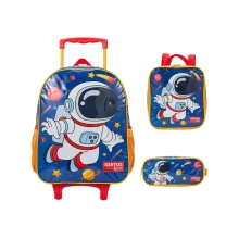 MOCHILA C/ RODINHA MEDIA ASTRONAUTA + LANCHEIRA E ESTOJO XERYUS