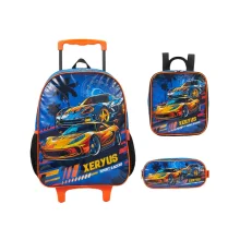MOCHILA C/ RODINHA MEDIA CARS + LANCHEIRA E ESTOJO XERYUS