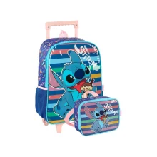 MOCHILA C/ RODINHA PEQUENA STITCH + LANCHEIRA AZUL IC41532SC-AZ LUXCEL