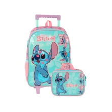 MOCHILA C/ RODINHA PEQUENA STITCH + LANCHEIRA VERDE IC41532SC-VD LUXCEL