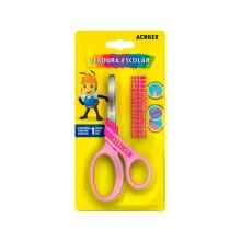 TESOURA ESCOLAR 14 CM C/ KIT ALFABETO ROSA 22543 ACRILEX