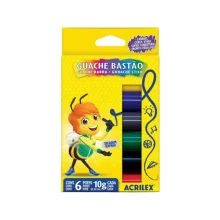 TINTA GUACHE BASTÃO 6 CORES 02007 ACRILEX
