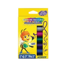 TINTA GUACHE BASTÃO 6 CORES FANTASIA METALLIC 02009 ACRILEX