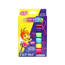 TINTA GUACHE BASTÃO 6 CORES NEON 02008 ACRILEX