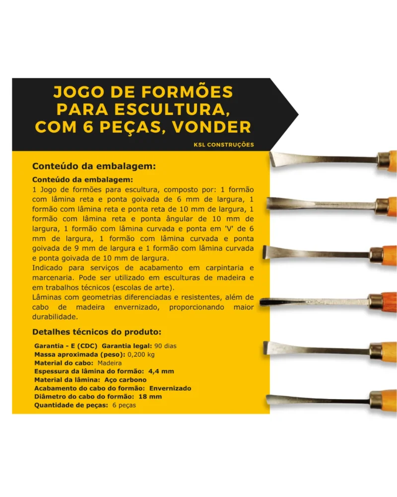J0Go Formão Entalhe 6Pc Vonder