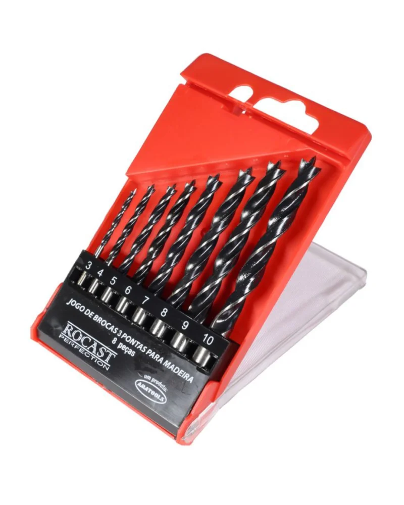 Jogo de Brocas 3 Pontas para Madeira Rocast