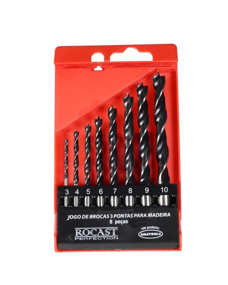 Jogo de Brocas 3 Pontas para Madeira Rocast
