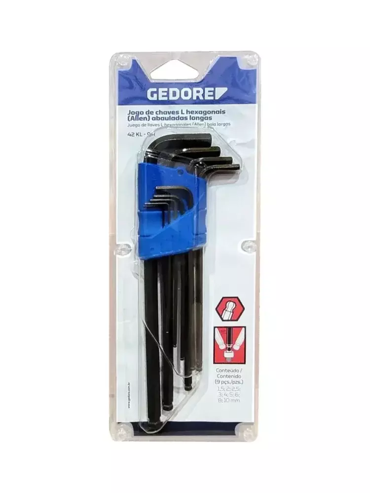 Jogo Chaves Allen Longas Abauladas 1.5Mm a 10Mm Gedore
