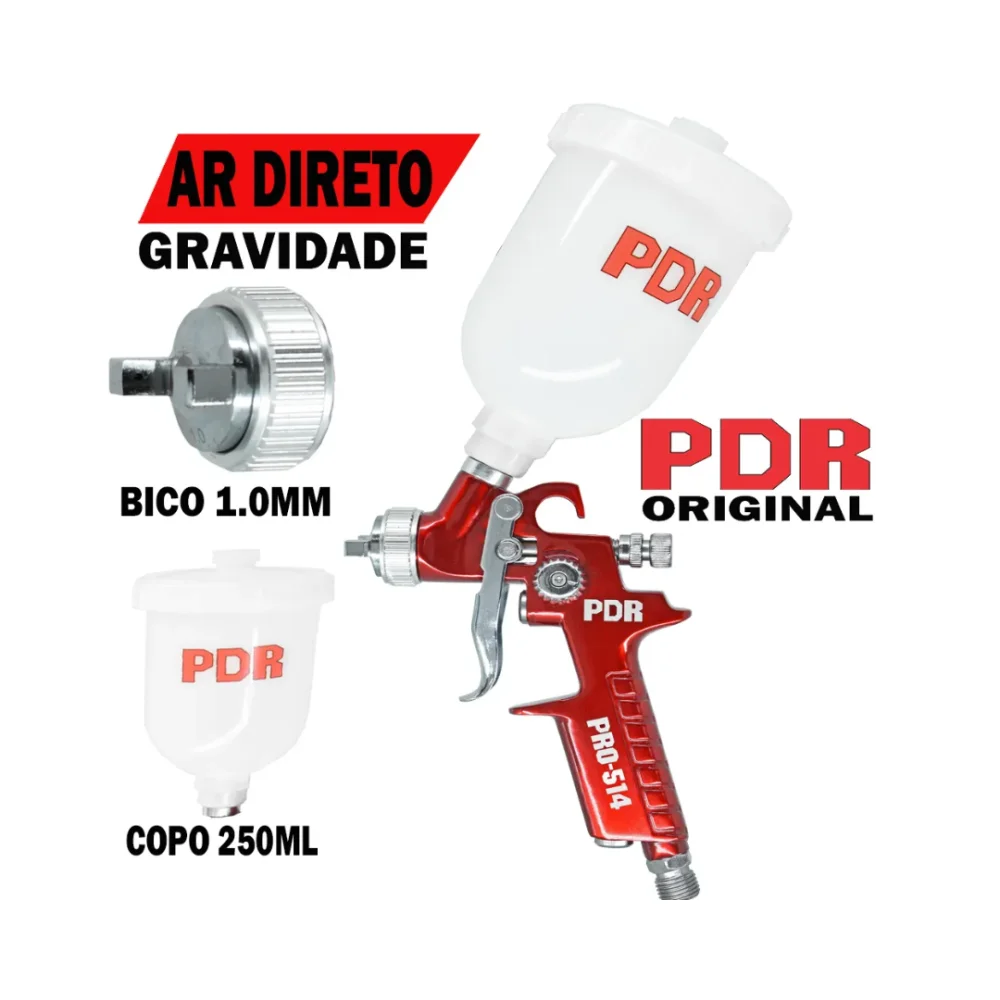 Mini Pistola de Pintura Ar Direto 250Ml Bico 1,0Mm Pdr-Pro-514