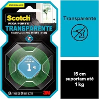 Fita Dupla Face Transparente Fixa Forte com 2 Metros 3M Fita Dupla Face Transparente Fixa Forte com 2 Metros 3M