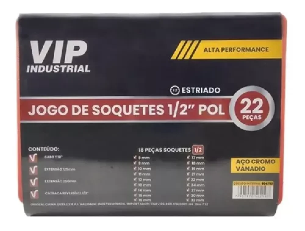 Jogo de soquete 1/2" Estriado 22 PÇS