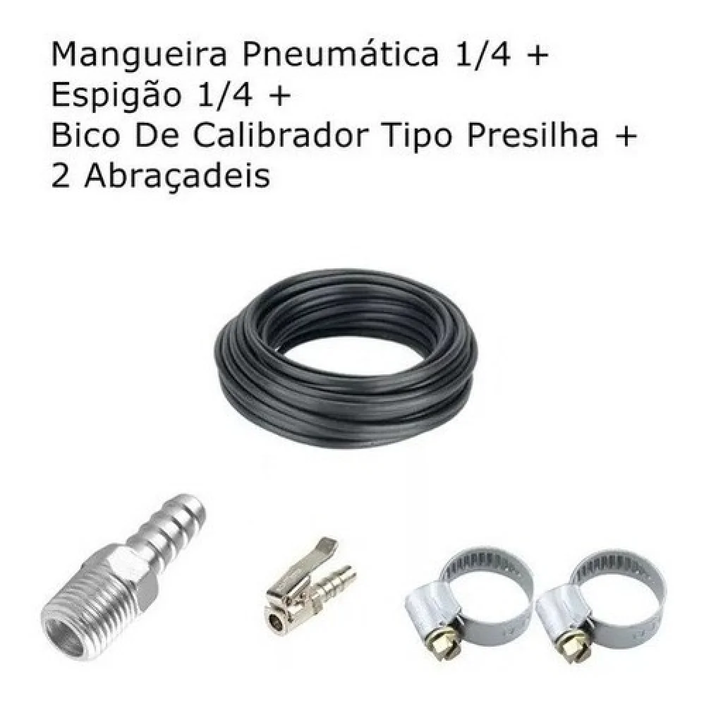 Mangueira Borracha 1/4 P/compressor e Pistola - 15M + Engate