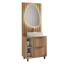 Balcão Livia 78cm Com Espelho LED Catedral Nude Fabribam