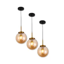 Pendentes Bola de Vidro Dourado NT-303A Nitrolux Com Lâmpadas Kit x3