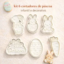 Kit 6 Cortadores de Biscoito Páscoa Cortador Pasta Americana Massinha Com Marcador