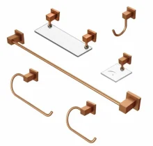 Kit Acessórios Banheiro Rose 6 Peças Square Luxo Rose