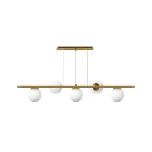 Luminária Manhattan Dourada Jabuticaba 5 Globos de Vidro Opl