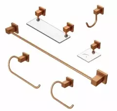 Kit Acessórios Banheiro Rose 6 Peç Square Luxo Rose