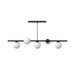 Luminária Manhattan Preto Jabuticaba 5 Globos De Vidro Opl