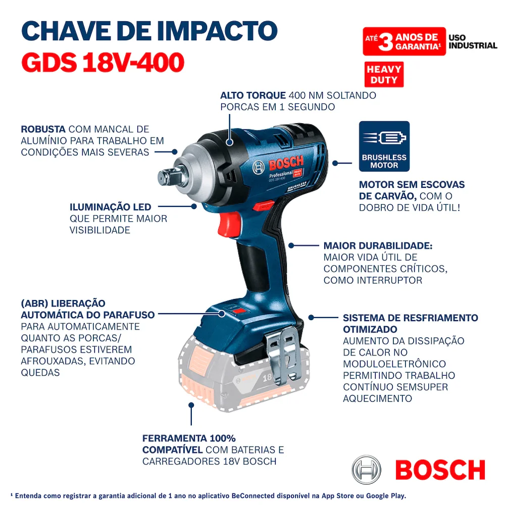 CHAVE IMPAC BAT GDS18V400 18V 1/2" BOSSH . .