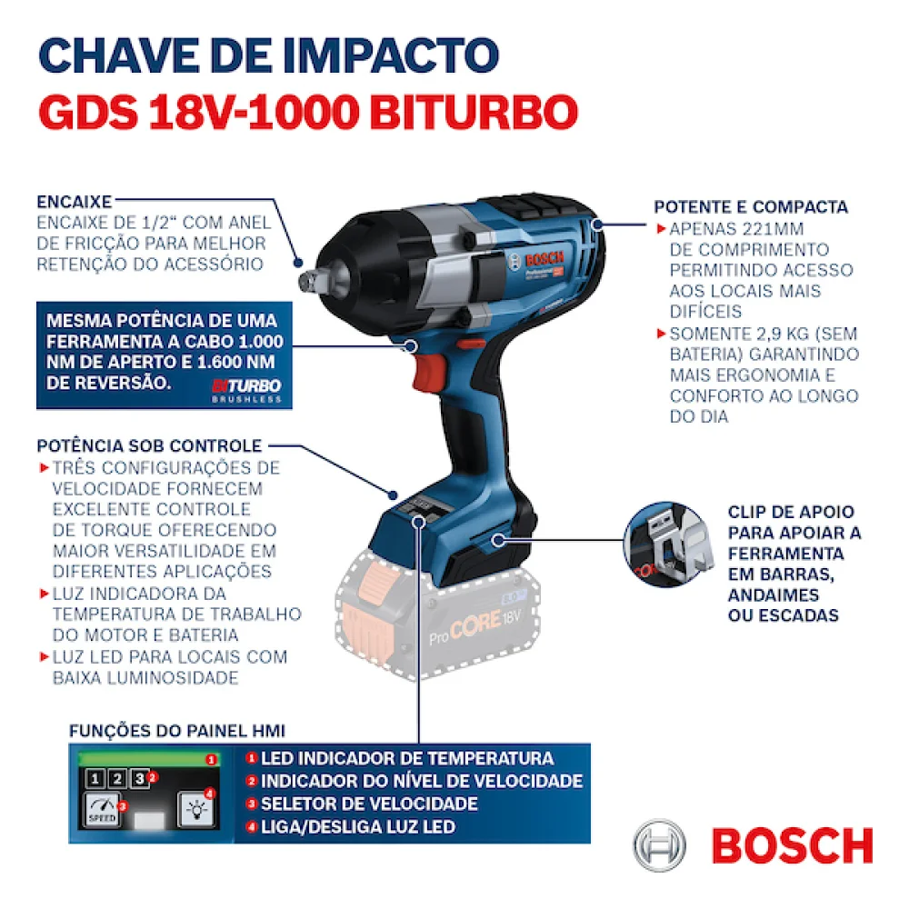 CHAVE IMPACTO BAT GDS18V1000 1/2" BOSCH . .