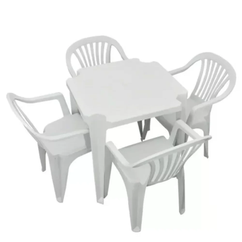 Conjunto de Mesa e 4 Cadeiras Plásticas Branco Antares