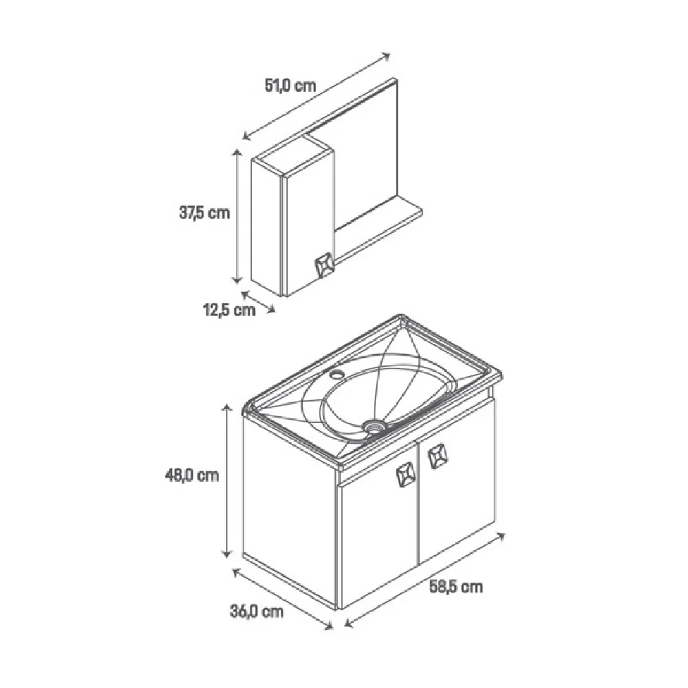 Conjunto Gabinete para Banheiro Suspenso Tirare 60cm GAAM