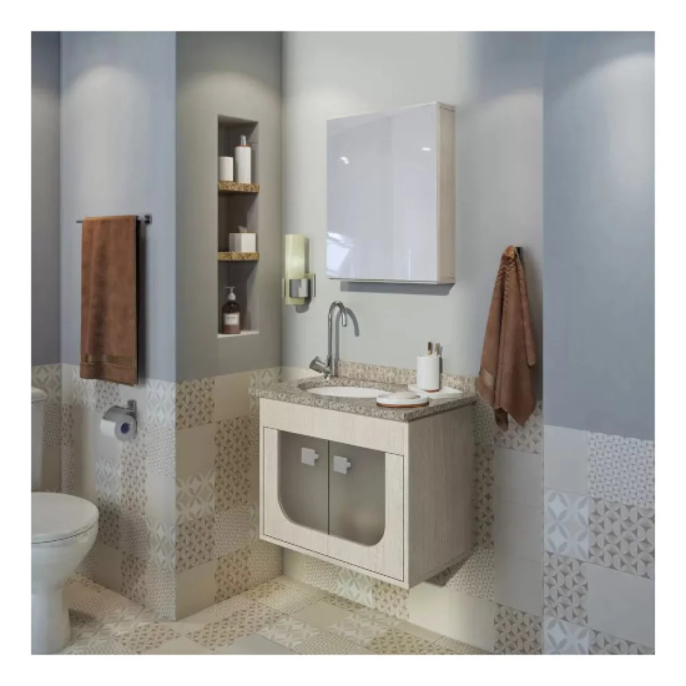 Conjunto Gabinete para Banheiro Suspenso Siena Bianco 60cm GAAM