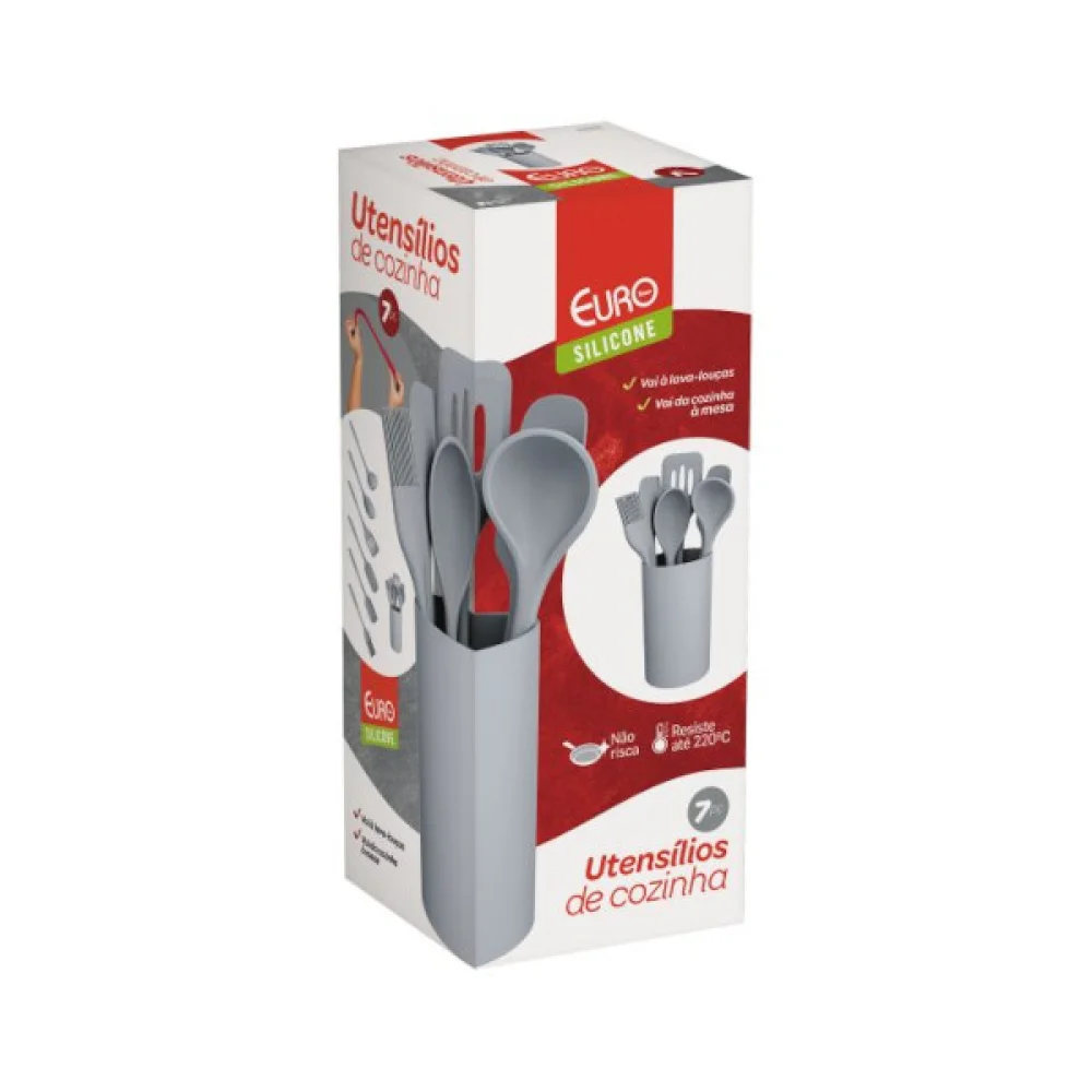 Conjunto de Utensílios de Silicone 7Pçs Cinza EURO HOME