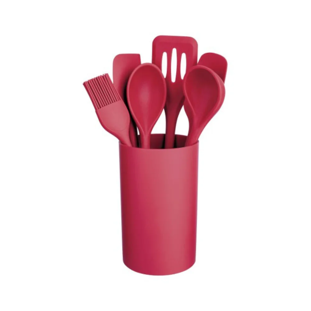 Conjunto de Utensílios de Silicone 7Pçs Vermelho EURO HOME