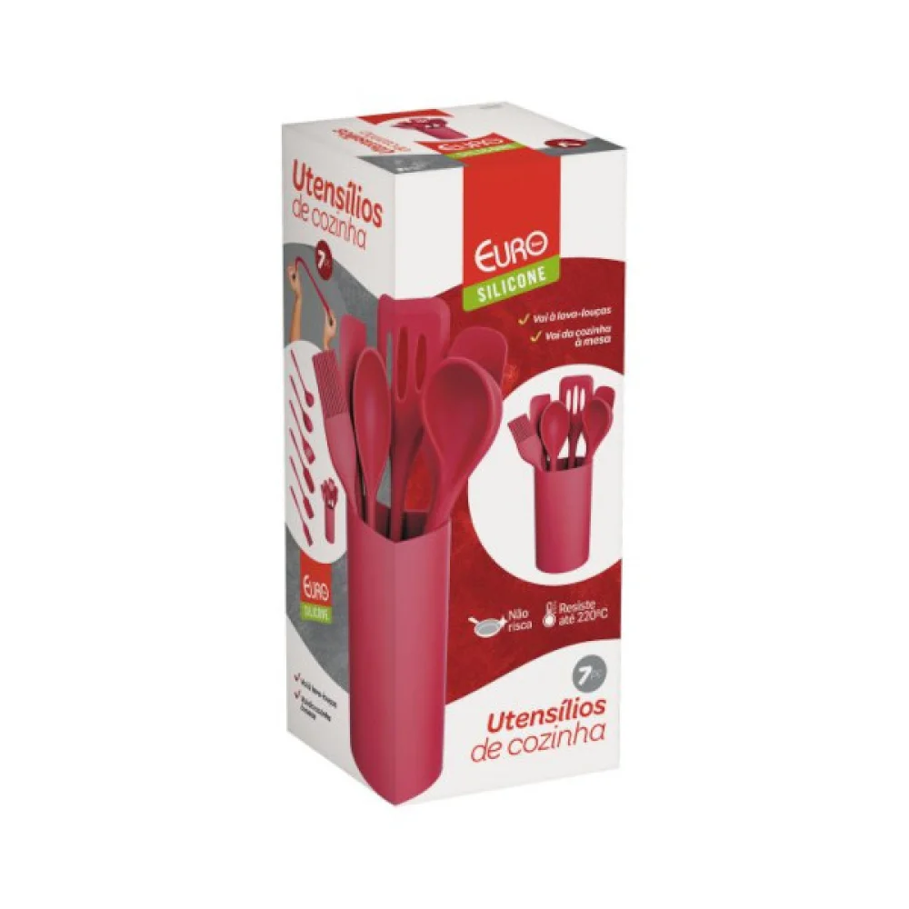 Conjunto de Utensílios de Silicone 7Pçs Vermelho EURO HOME