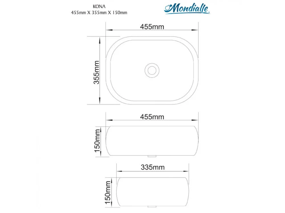 Cuba de Apoio Oval  Kona 45,5x35,5cm Branco MONDIALLE