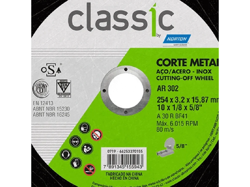 Disco de Corte Aço Classic 10x1/8x5/8 NORTON